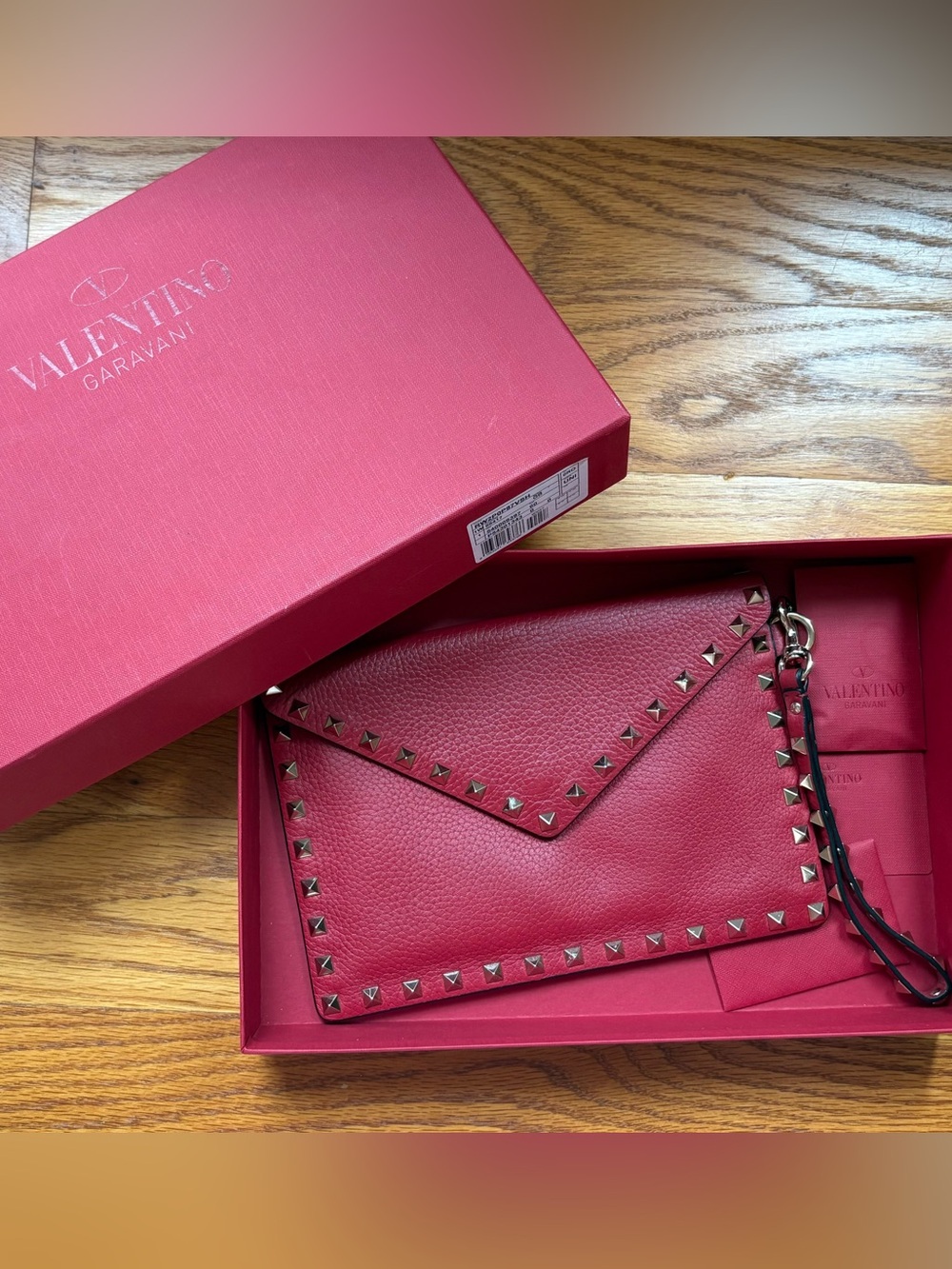 Valentino Garavani Red Leather Rockstud Envelope Clutch